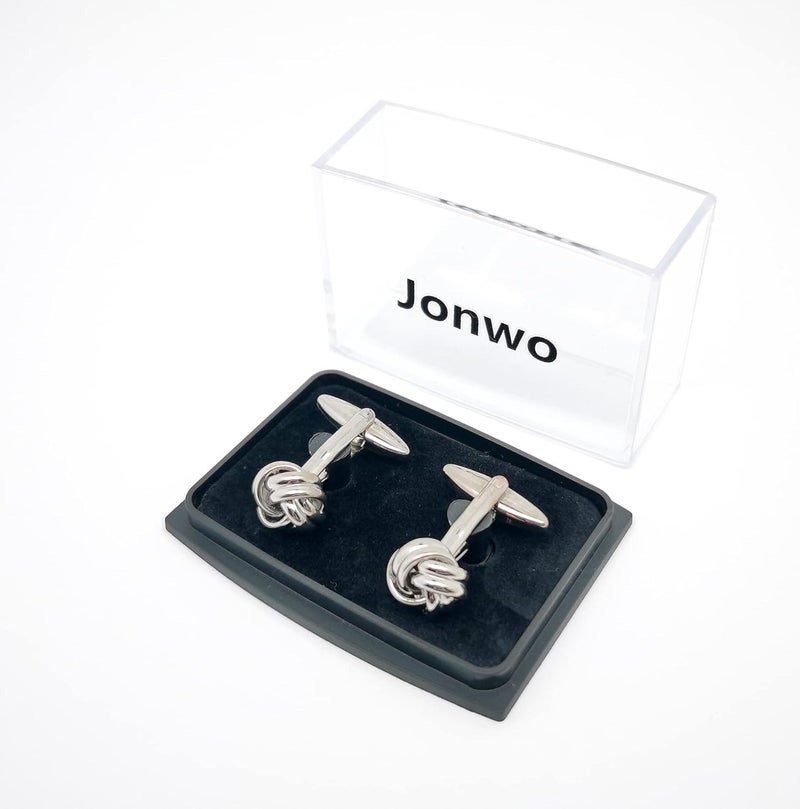 Jonwo Knot Cufflinks in Gift Box Cuff Links for Men Lady Daily Wear Business Wedding Party Tuxedo Shirt Birthday Gift - Image 3
